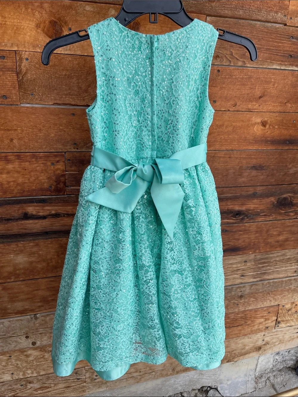 American Princess Girls Size 7 Aqua Mint Lace Sequin Formal Party Dress Flower B